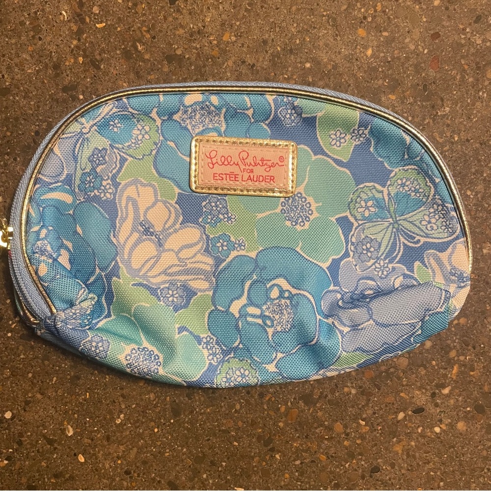 Lilly Pulitzer Estee Lauder Bag Blue Green Cosmetic Pouch Floral Small